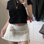Women Clothing Vendors Fashion Low Waist Solid Color Lace-Up Knitted Short Skirt SS200481