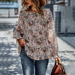 Floral Print Long Sleeve Tunic Top Shirt Chiffon Blouse Wholesale Womens Tops