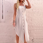 Solid Color Single-Breasted Design Irregular Hem Cotton & Linen Sling Dress Wholesale Dresses Summer