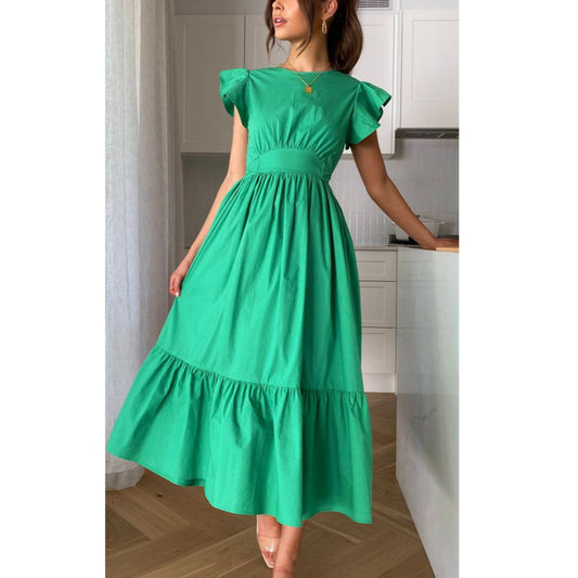 Half Open Back Lotus Leaf Sleeves Wholesale Dresses For St. Patrick'S Day