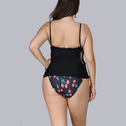 Cherry Printed Split Swimwears Two Piece Sets Plus Size Tankini Swimsuits Vendors