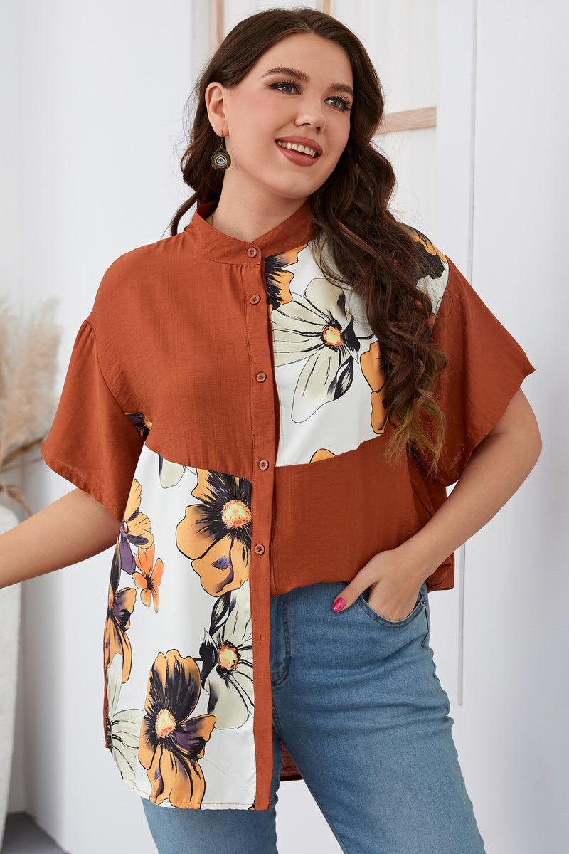 Fashion Print Single-Breasted Blouse Loose Short-Sleeve Wholesale Plus Size Clothing