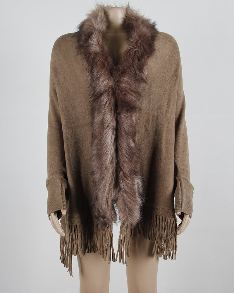 Tassel Cape Shawl Fur Collar Cardigan Wholesale Womens Tops