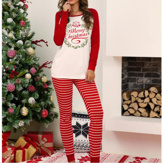 Merry Christmas Striped Women Pajamas Set