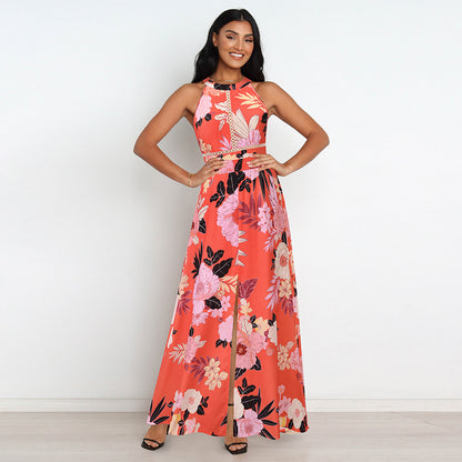 Floral Print Sleeveless High Split Wholesale Maxi Dresses Summer