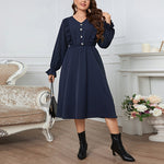 Solid Color Button Long Sleeve Curvy Dresses Wholesale Plus Size Clothing