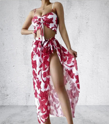 Floral Print Sexy Bikini & Beach Skirt Three Piece Sets Womens Swimsuit Wholesale Vendors