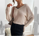 Casual Lace Paneled Solid Color Long Sleeve Loose Wholesale Sweaters