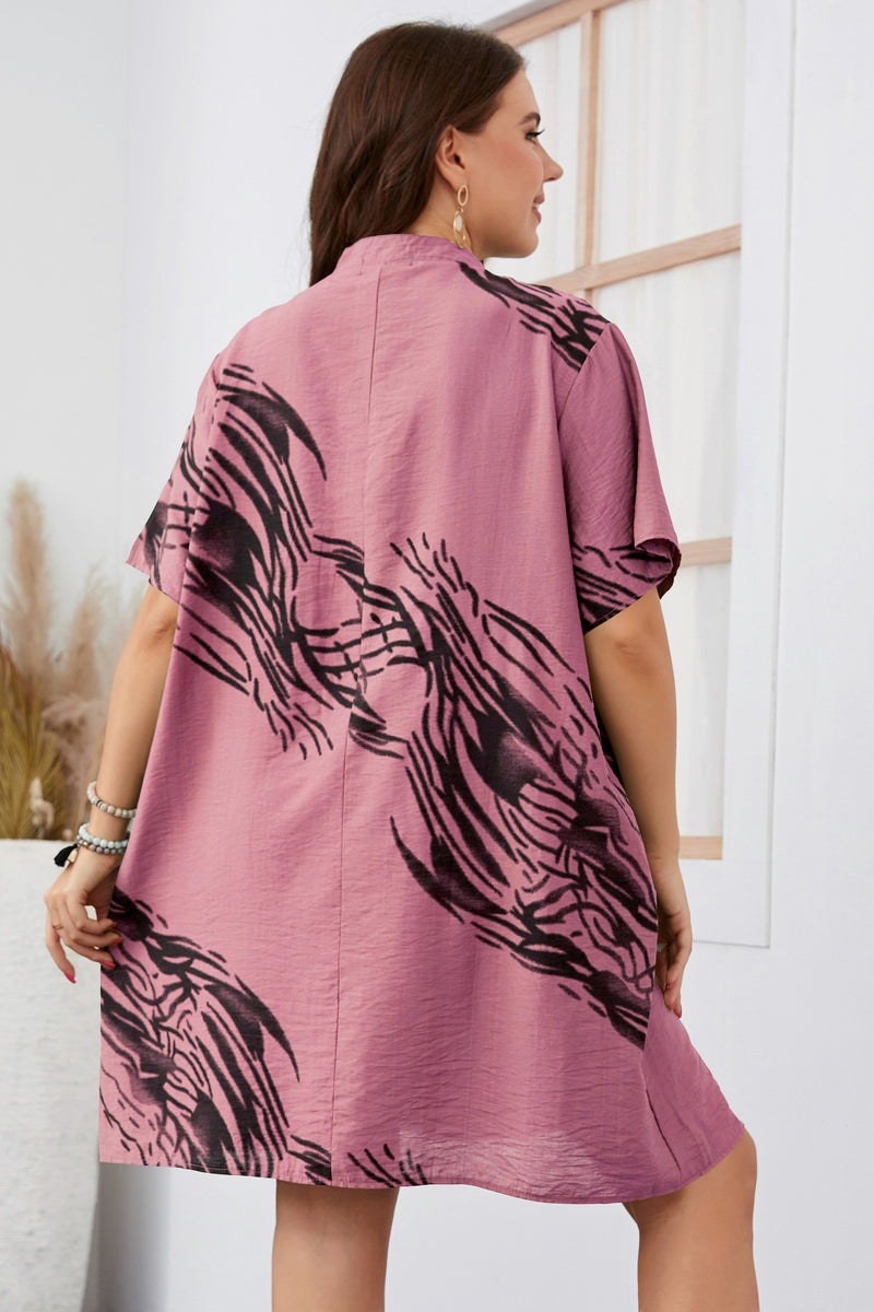 Printing Short Sleeve V Neck Wholesale Plus Size Dresses for Women Summer