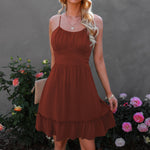 Solid Color Wrap Dress Sling Ruffle Wholesale Dresses Summer Back Lacing Bowknot