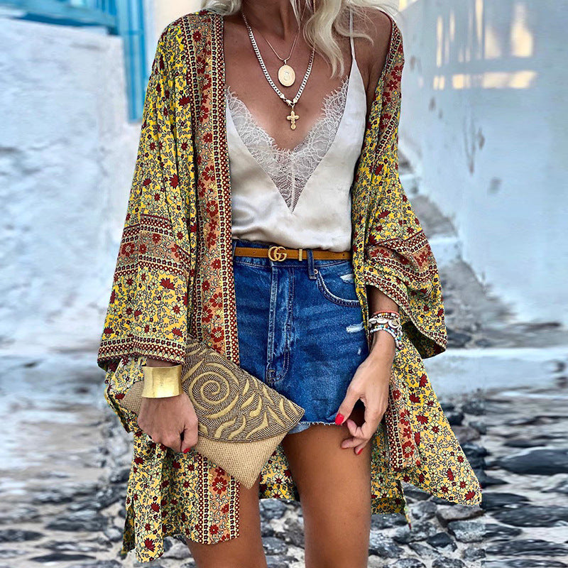 Loose Printed Casual Boho Women Outerwear Wholesale Cardigans