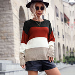 Contrasting Color Loose Long-Sleeve Stitching Retro Pullover Sweater Wholesale Top