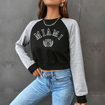 Preppy Style Pullover Cropped Round Neck Sweatshirt Wholesale Womens Tops