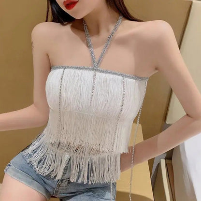 Solid Color Hanging Neck Tassel With Chest Pad Tube Top Crop Tops Wholesale Women Top