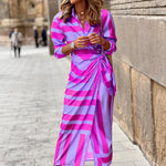 Long Sleeve Fashion Striped Print Midi Lapel Shirtdress Wholesale Shirt Dresses