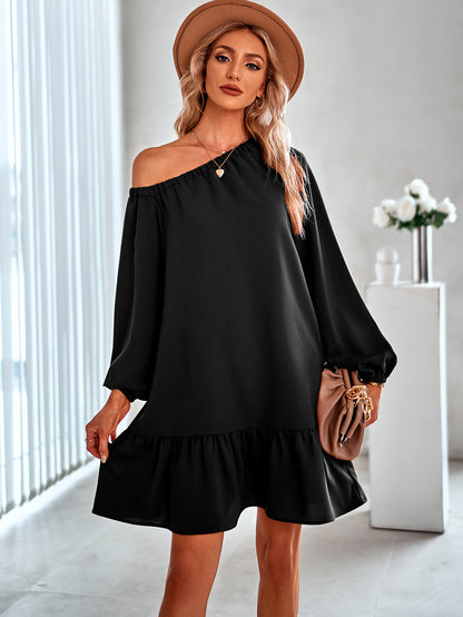 Fashion Solid Color Long Sleeve Ruffled Dress Wholesale Dresses