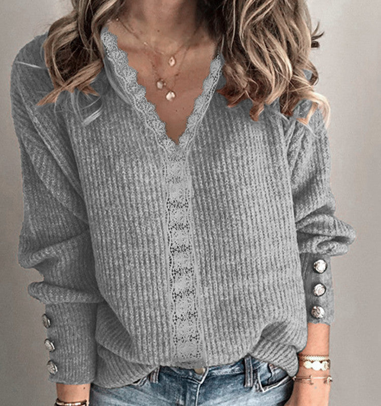 Lace Pullover Ladies Pure Color Wholesale Sweater For Women