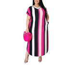 Split Hem Striped Plus Size Maxi Dress