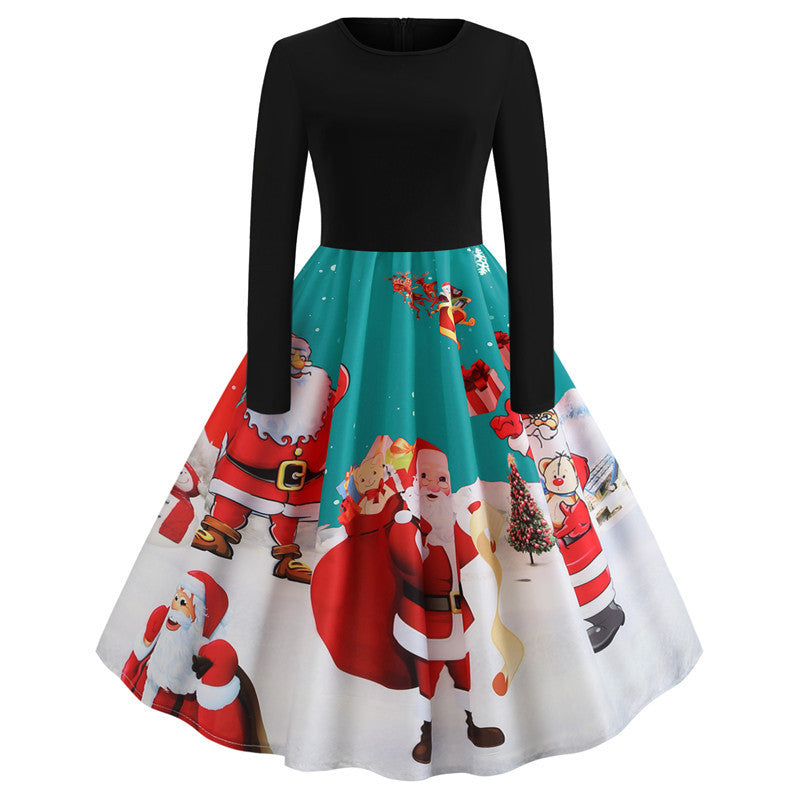 Christmas Printed Retro Swing Dress Women Wholesale