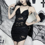 Dark Micro-Transparent Asymmetric Tattered Straps Dress Wholesale Dresses