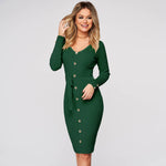 Slim Fit Ribbed Long Sleeve Pencil Dress Wholesale Bodycon Dresses