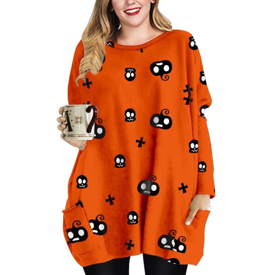 Crew Neck Long Sleeve Halloween T-Shirt Dress Wholesale Dresses