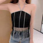 Solid Color Hanging Neck Tassel With Chest Pad Tube Top Crop Tops Wholesale Women Top