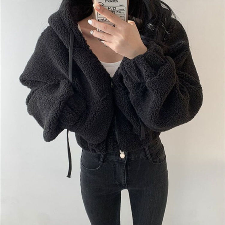 All-Match Simple Casual Loose Warm Thickened Short Hooded Jacket Wholesale Women Top