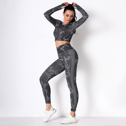 Knitted Camo Tops & Hip-Lifting Leggings Seamless Yoga Suit Wholesale Activewear Sets