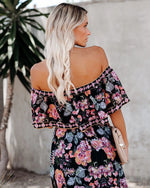 Off Shoulder Floral Print Ruffled Big Lapel Wide Swing Dress Vacation Wholesale Maxi Dresses