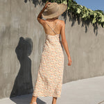 Floral Print Backless Crossover Straps Vacation Sling Dress Chic Wholesale Maxi Dresses
