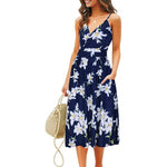 V Neck Trendy Printed Sundresses Sling Swing Dress Beach Vacation Wholesale Dresses