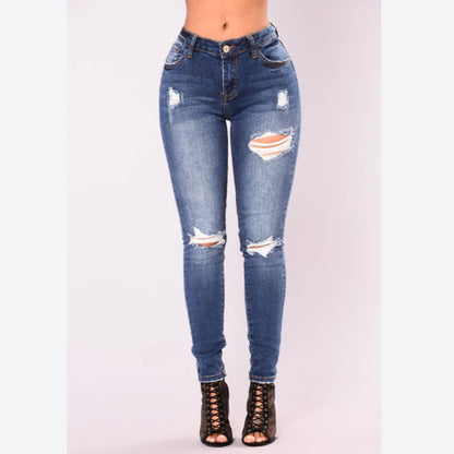 Shredded Slim Women Denim Skinny Pants Wholesale Jeans