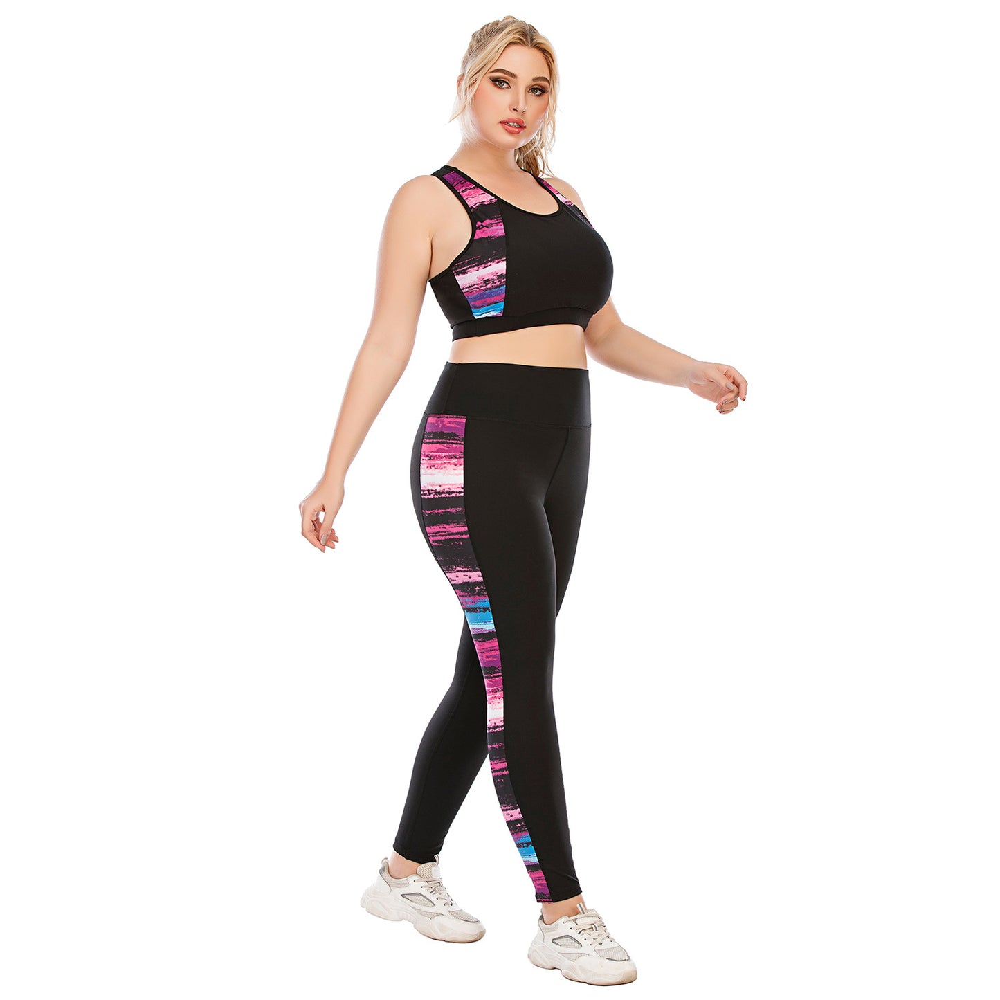 Curvy Fitness Yoga Suits Sport Bra & Leggings Striped Print Womens Workout Clothes Plus Size Two Piece Sets Wholesale