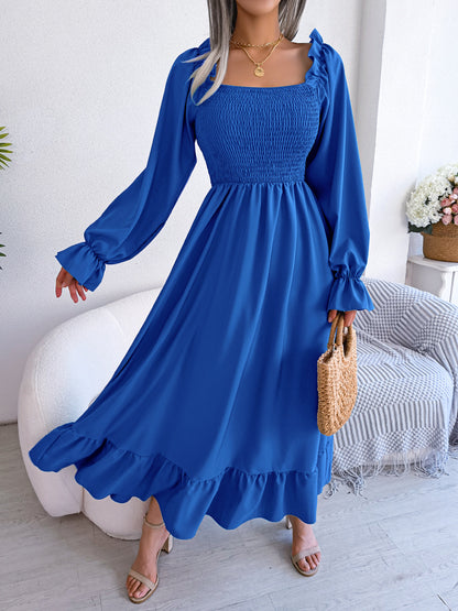 Casual Square Neck Flared Swing Ruffle Dress Wholesale Dresses