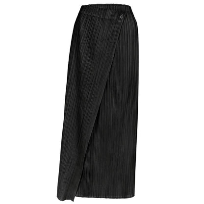 Asymmetrical Button Down Solid Pleated Long Skirt