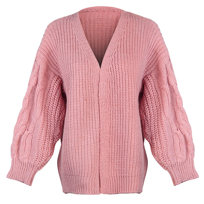 Pink V-Neck Sweater Jacket Wholesale Women Clothing
