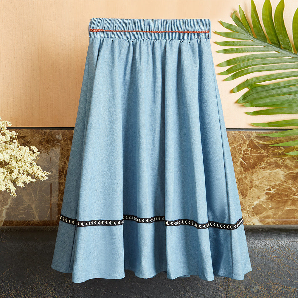 Elastic Waist Pleated Denim Skirt Wholesale