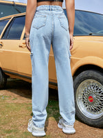 Wide-Leg High Waist Pants Loose Ripped Denim Trousers Wholesale Womens Jeans