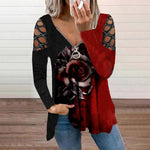 Wholesale Clothing V-Neck Printed Hollow Hot Drilling Casual Top