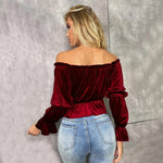 Long-Sleeved Women T-Shirt Off Shoulder Design Wholesale Crop Tops