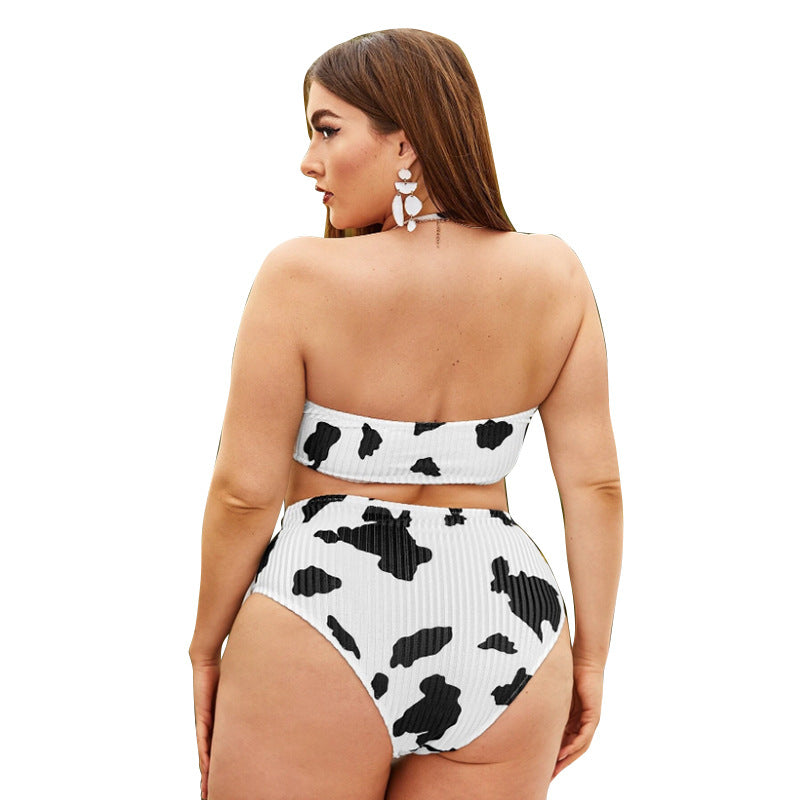 Cow Print Sexy Lacing Swimsuit Two Piece Sets Curve Bikini Backless Plus Size Swimwear Wholesale Vendors