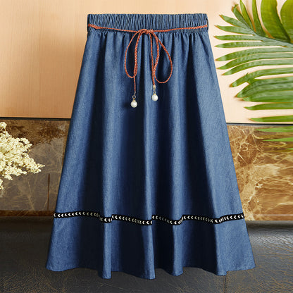 Elastic Waist Pleated Denim Skirt Wholesale