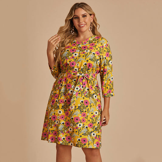 Large Size Dress V-Neck Printed Women'S Wholesale Dress