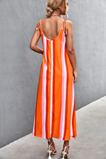 Low Cut Contrast Striped Print Sexy Backless Beach Sling A-Line Dress Holiday Wholesale Dresses