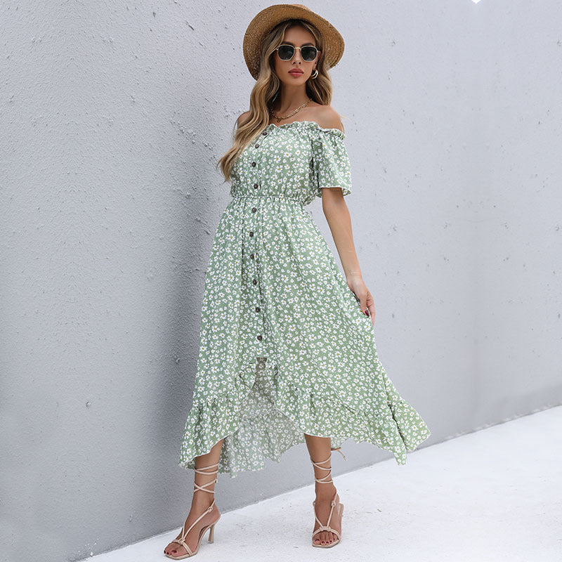 Short Sleeve V Neck Ruffle Hem Wholesale Floral Dresses Summer