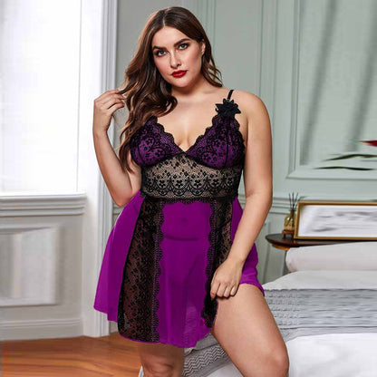 Patchwork Lace Nightdress Wholesale Plus Size Clothing No Minimum