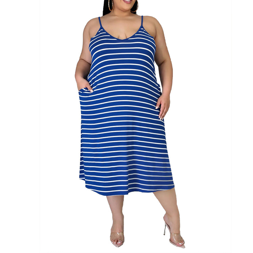 Striped Print Wide Loose Plus Size Ladies Dress