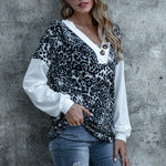Leopard Print V Neck Women Sweatshirt