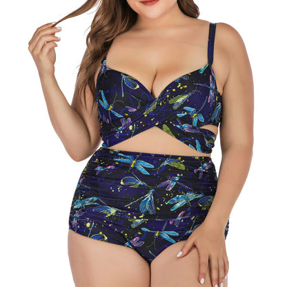 Ethnic Style Print High Waist Split Curve Bikini Sets Fashion Plus Size Swimwear Wholesale Vendors